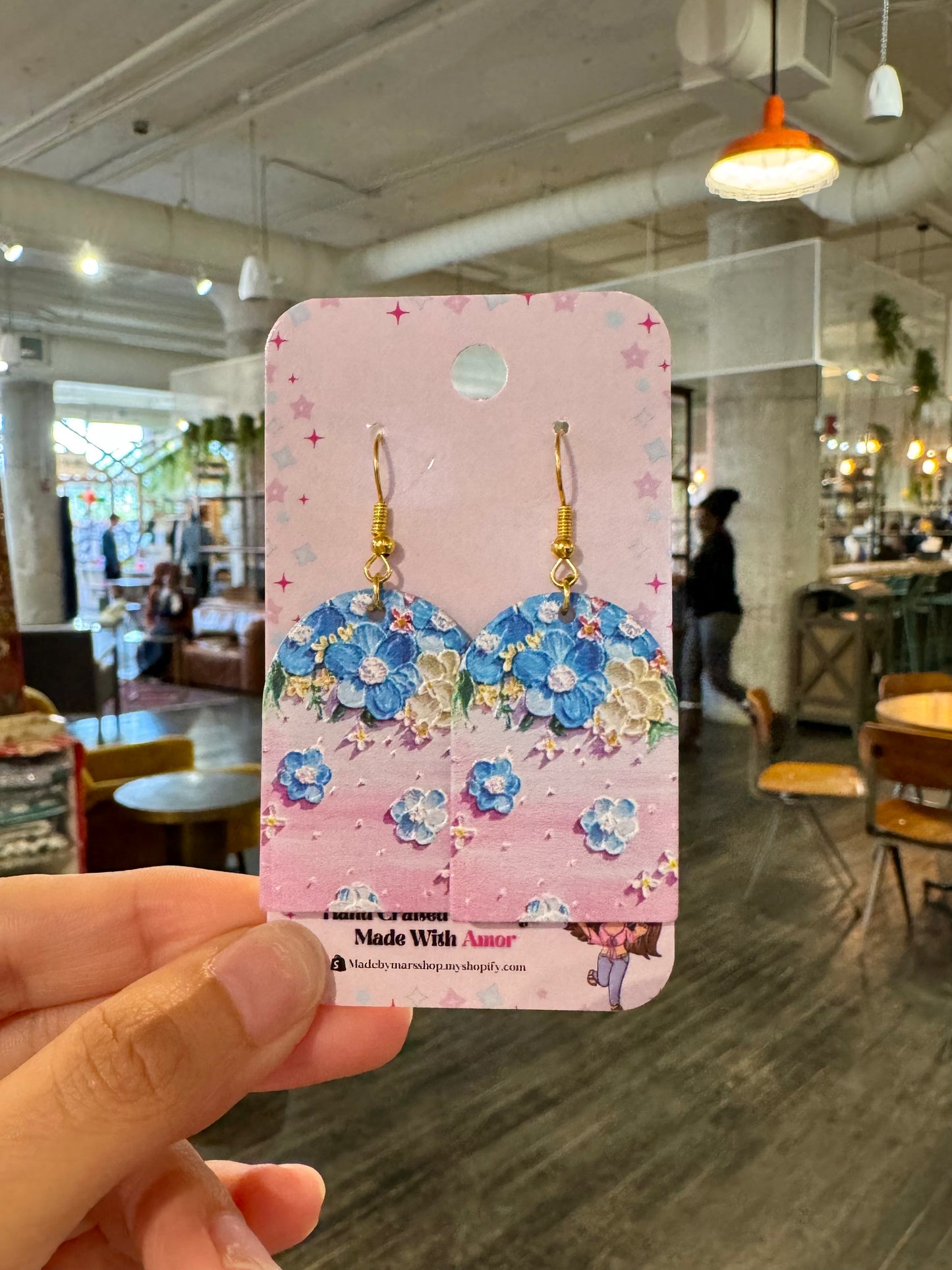 Blue Flower Painting Earrings