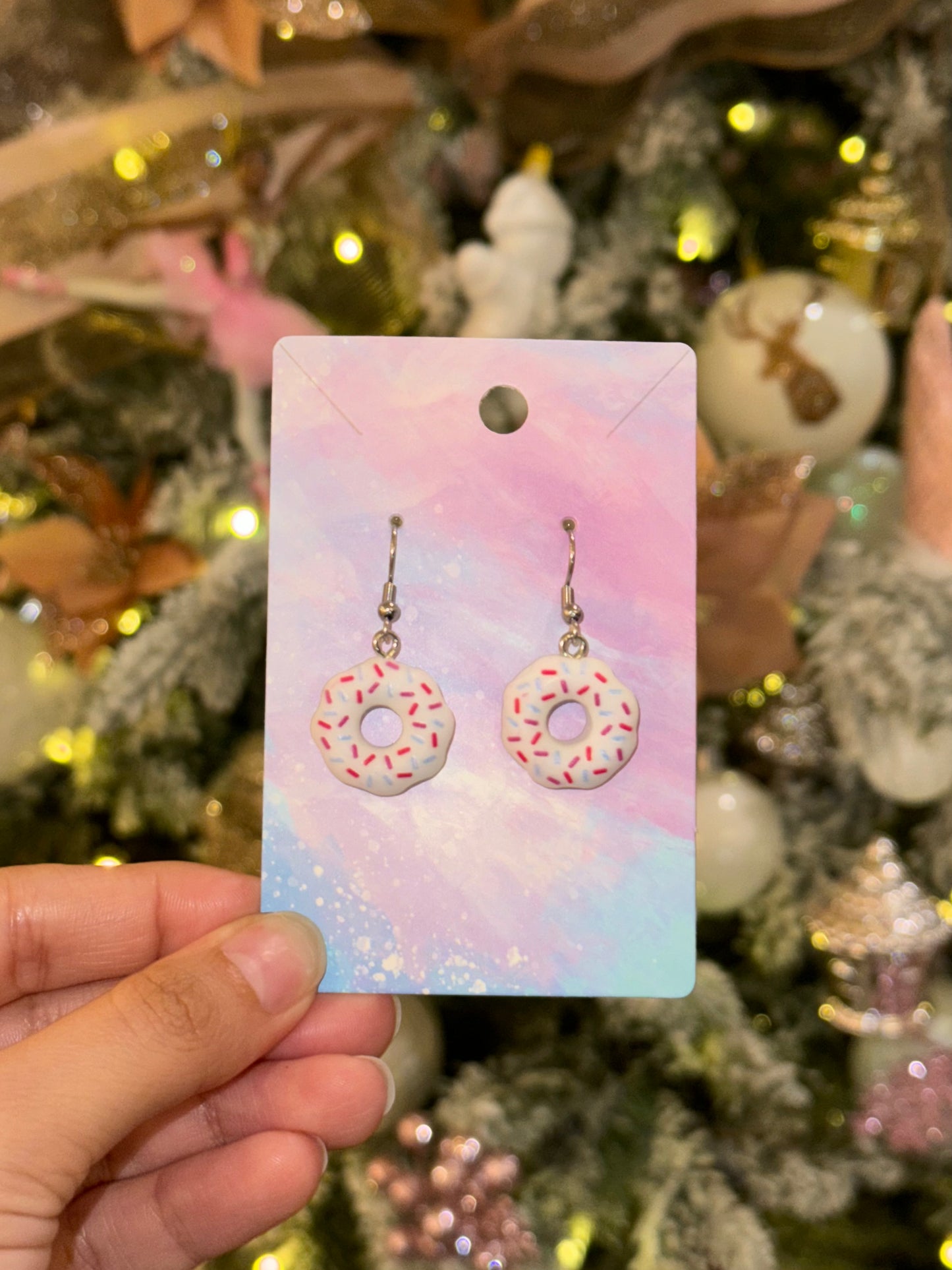 White Donut With Sprinkles Earrings