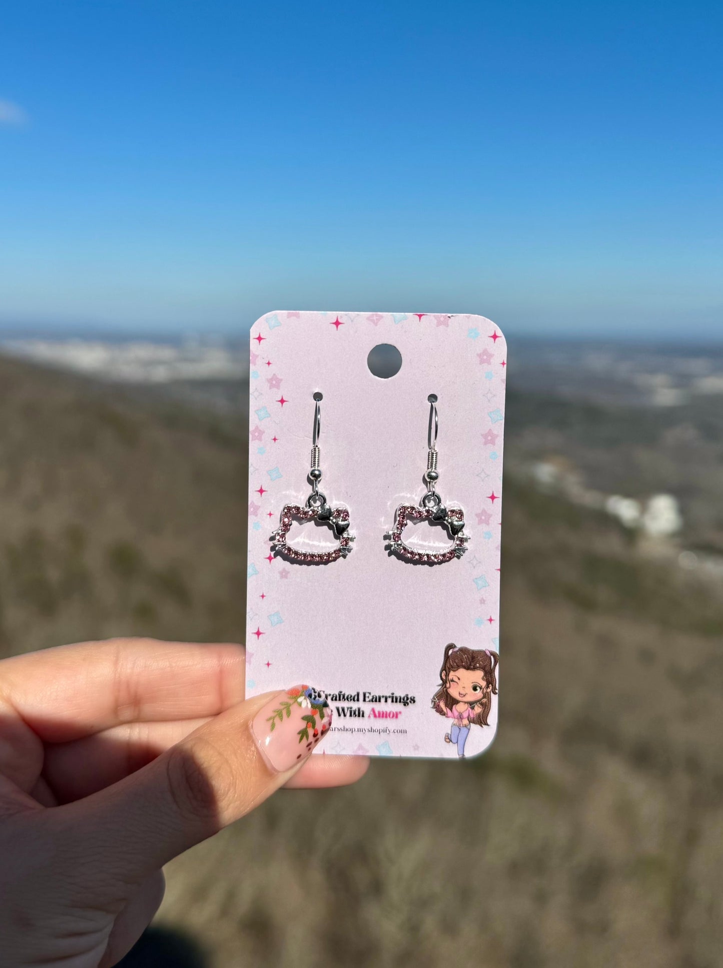 Pink Kitty Earrings