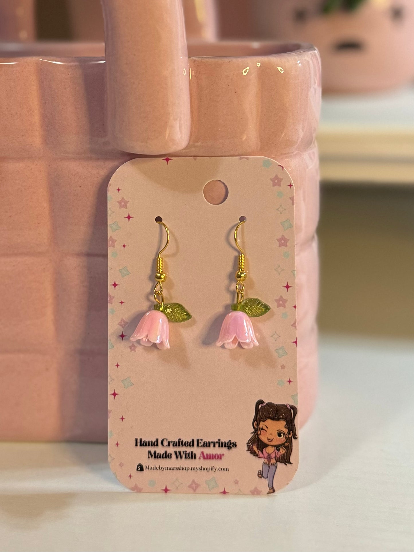 Pink Flower Earrings